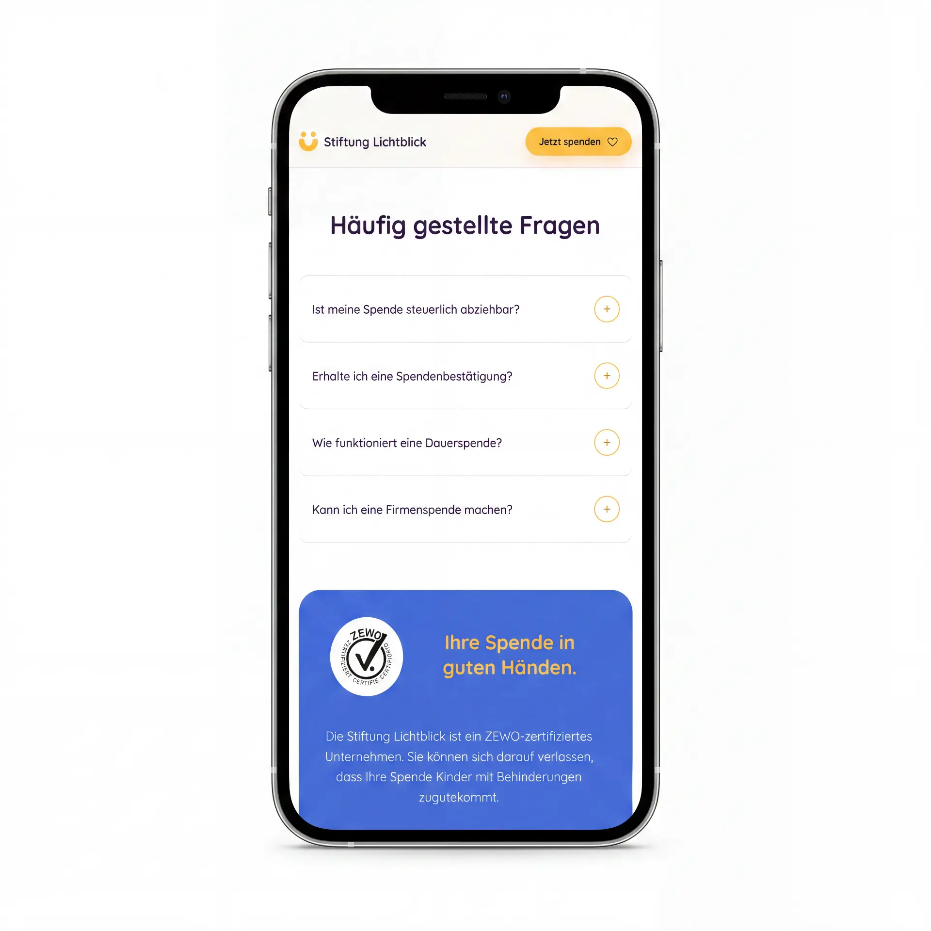 Häufig gestellte Fragen und ZEWO-Zertifikat